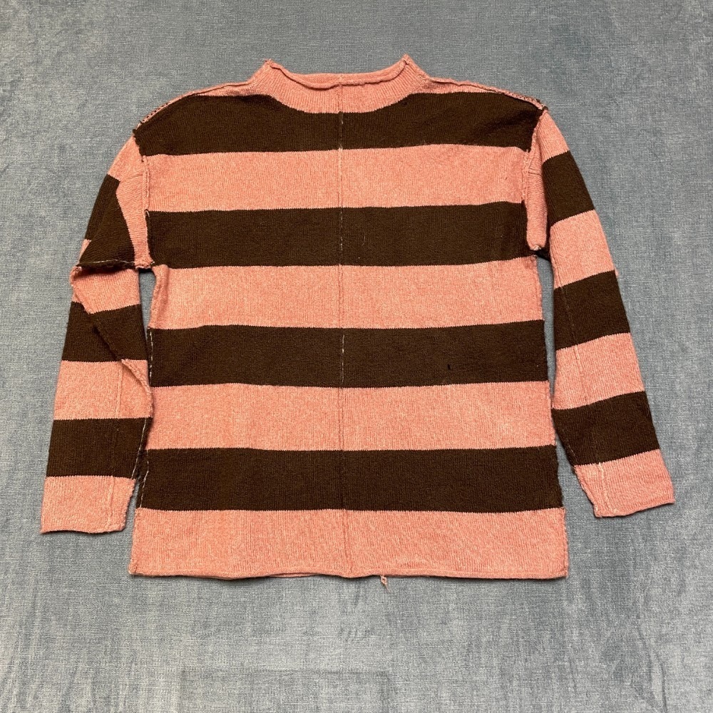 Stitch Drop Sweater Women XL Brown Pink Striped Knitted Long Sleeve Winter